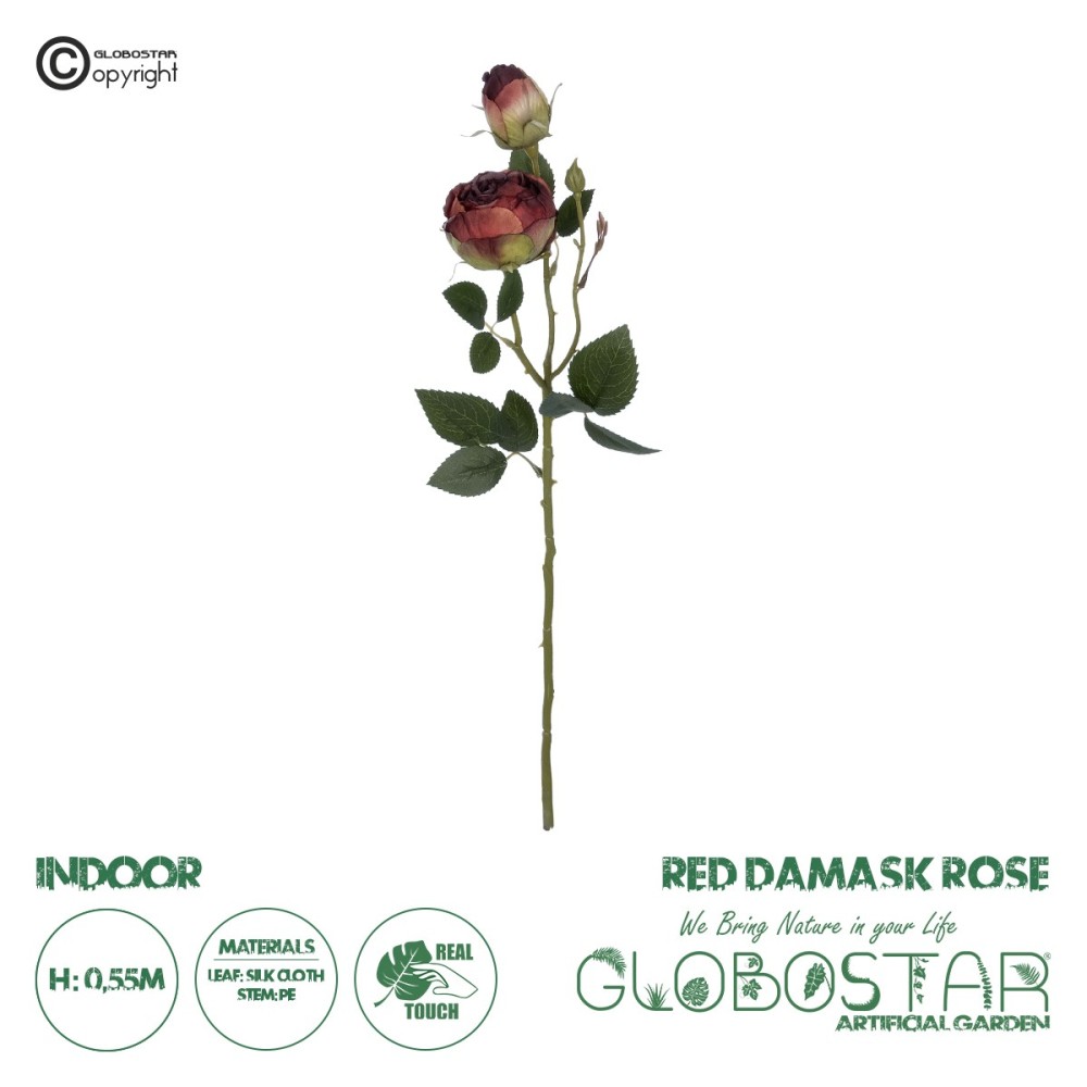 GloboStar® Artificial Garden RED DAMASK CLIMBING ROSE BRANCH 21197 Τεχνητό Διακοσμητικό Κλαδί Τριαντάφυλλο Κόκκινο Y55cm